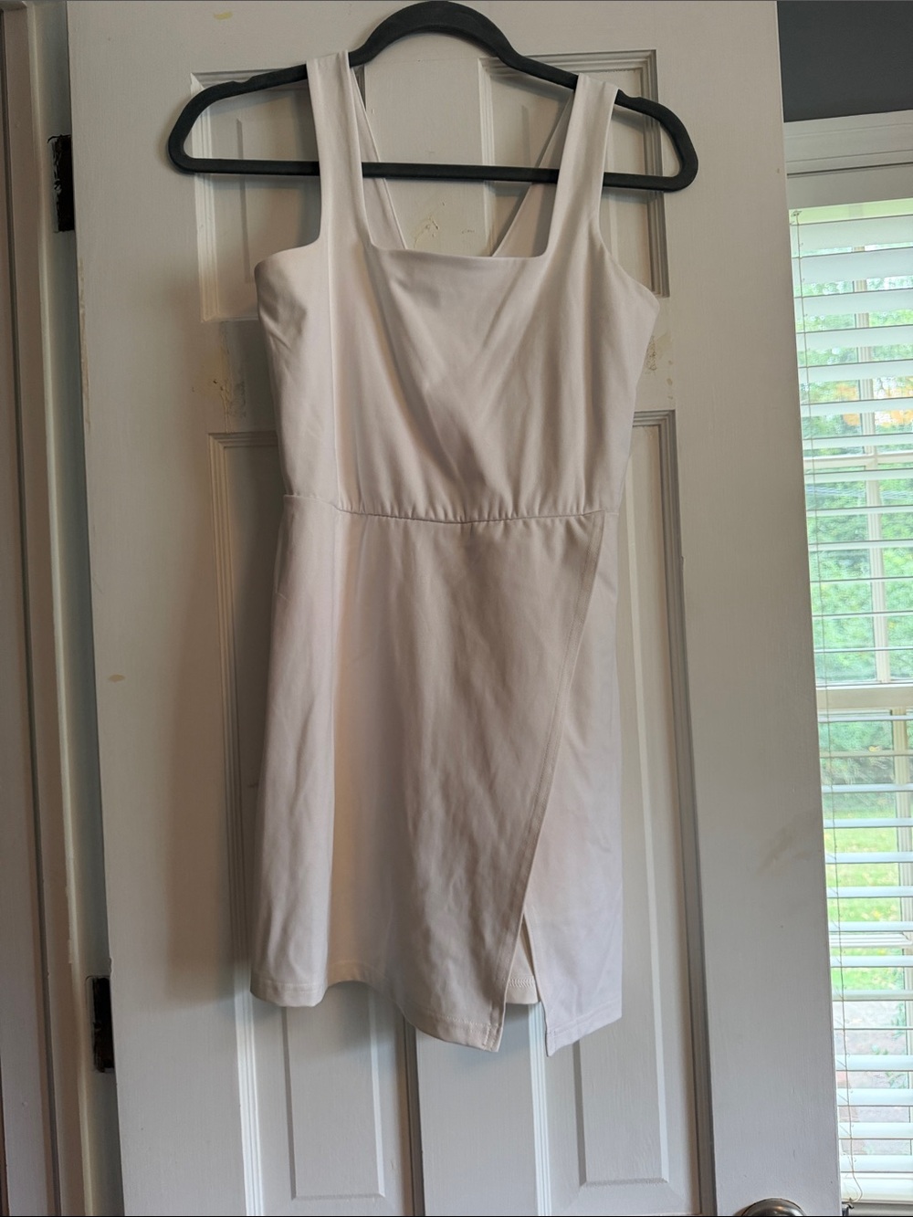 all in motion White Sleeveless Square-Neck Mini Dress with Side Slit